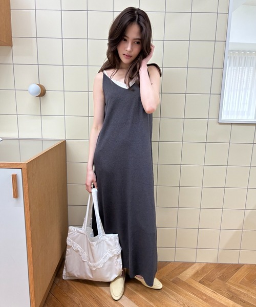 FUULLY STUDIO ワンピース 夏 Vネックニットキャミワンピース
