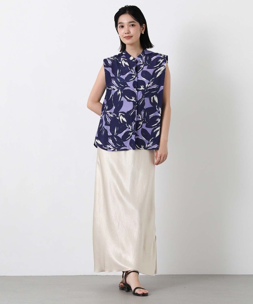 cloche（クロッシェ） ブラウス シャツ リーフ柄ノースリーブシャツ