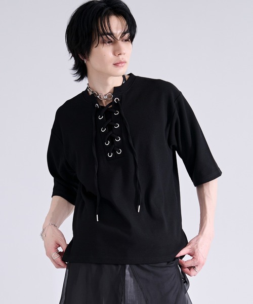 Ellno Loset（エルノロゼット） tシャツ ハトメレースアップワッフルT