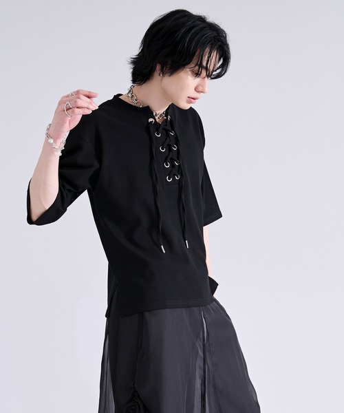 Ellno Loset（エルノロゼット） tシャツ ハトメレースアップワッフルT