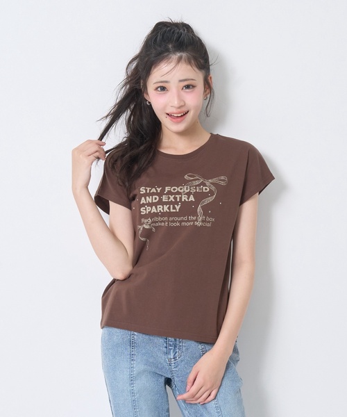 LOVETOXIC tシャツ 「LTXC/綿100%」リボンイラストクロップド半袖T