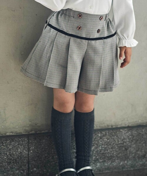 BeBe（ベベ） パンツ 「お揃い」千鳥格子切り替えプリーツショート