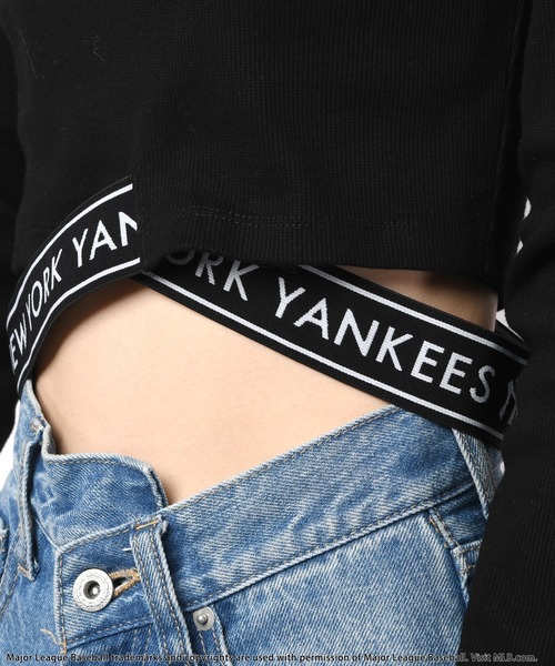tシャツ 「MLB」刺繍ロゴリブトップス レディース BACK TO THE FIELD tシャツ 「MLB」ラインロゴウエストクロス