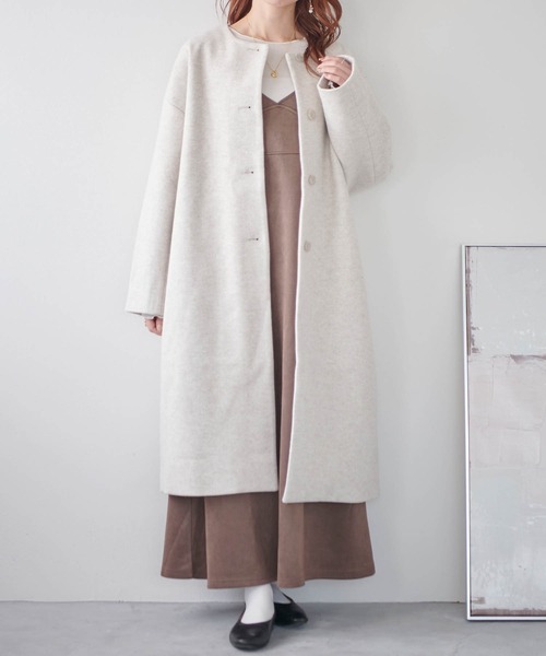 mil 「150cm前後の小柄さんサイズ」ノーカラーロングコート「きれいめ
