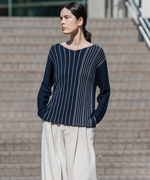 ニット セーター 「 ECOCUWOOL」ホールガーメントストライプニット レディース