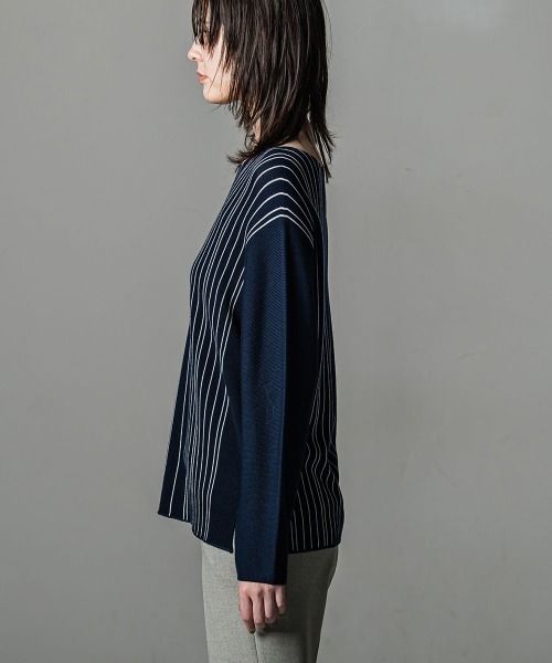 ニット セーター 「 ECOCUWOOL」ホールガーメントストライプニット レディース la.f ニット セーター 「 ECOCUWOOL」ホールガーメント