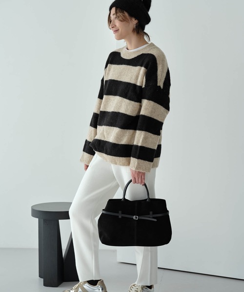 Mia ニット セーター ボーダークルーネックプルオーバー レディース