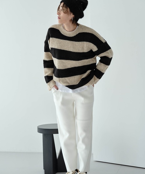 Mia ニット セーター ボーダークルーネックプルオーバー レディース