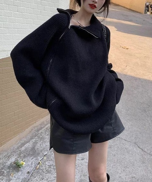 gossip!ロサンゼルス ニット セーター アシンメトリージップニット