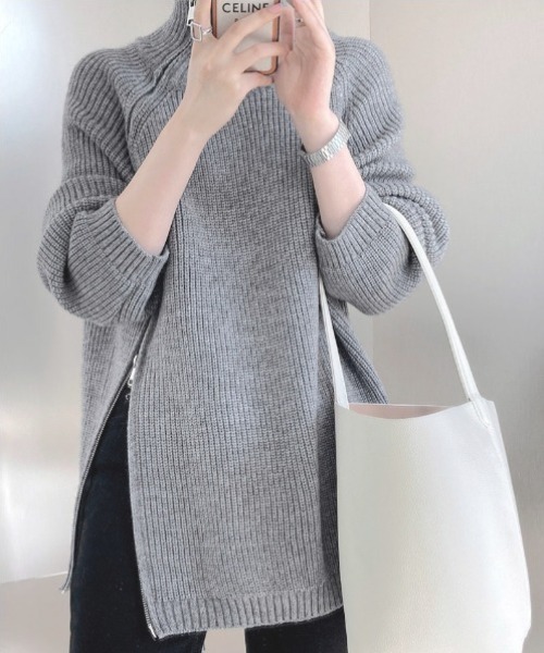 gossip!ロサンゼルス ニット セーター アシンメトリージップニット