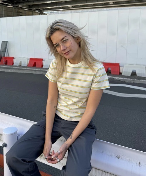 ROXY tシャツ GIRLS TALK/ロキシーボーダー半袖Tシャツ