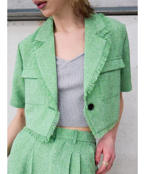 ジャケット テーラードジャケット ハーフスリーブフリンジジャケット