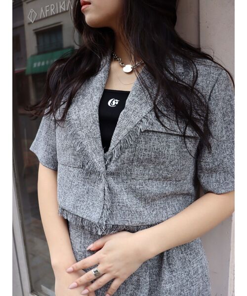 ジャケット テーラードジャケット ハーフスリーブフリンジジャケット