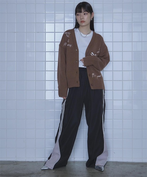 miette（ミエット） カーディガン リボン刺繍Vネックカーディガン