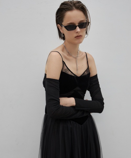 ワンピース VELVET TRIM DRESS/ベルベットトリムドレス 