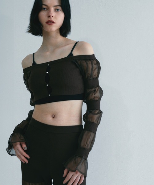 ニット セーター Sheer Rib Cropped Top レディース