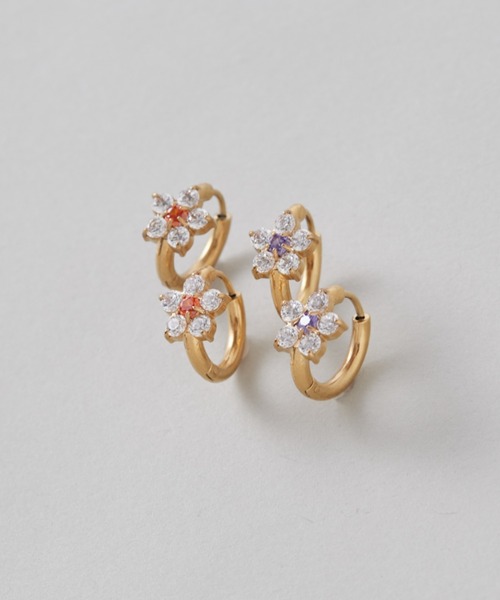 ciite' ピアス 「 金属アレルギー対応 」 フラワービジュー フープ