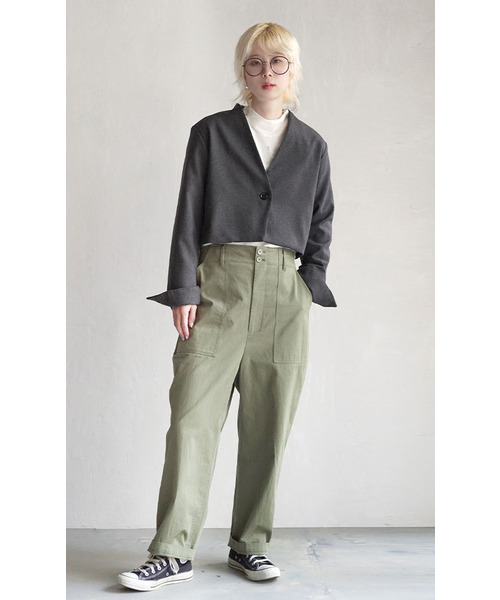 AKIRANAKA ノーカラーショートジャケット e-zakkamania stores ジャケット ノーカラージャケット ノーカラー