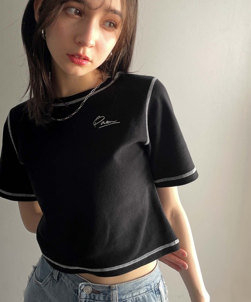 伸縮性抜群 着心地抜群 ワンポイント刺繍入りオリジナルTシャツ(ペキニーズ) 半袖／黒 Tシャツ 半袖 ペキニーズ 犬 ロゴ 左胸 プリント シルエット 縦
