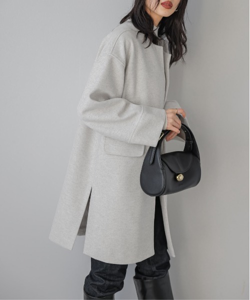 Lajour ノーカラーコート コート ノーカラーウールライクコート