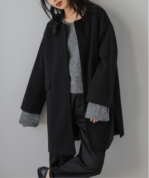 Lajour ノーカラーコート コート ノーカラーウールライクコート