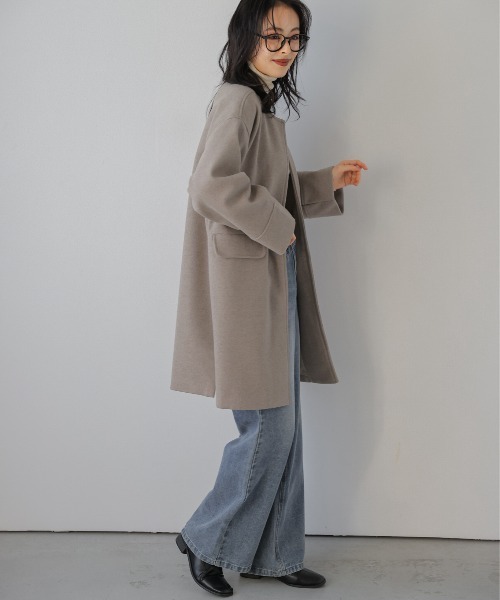 Lajour ノーカラーコート コート ノーカラーウールライクコート