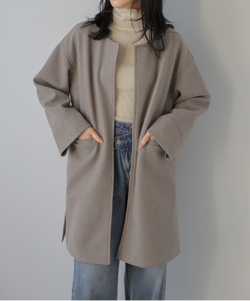 Lajour ノーカラーコート コート ノーカラーウールライクコート