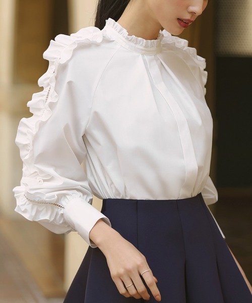 ✤ RUIRUE BOUTIQUE✤袖シアー フリルブラウス M 新品タグ付 RUIRUE BOUTIQUE（ルイルエブティック） ブラウス シャツ レディース