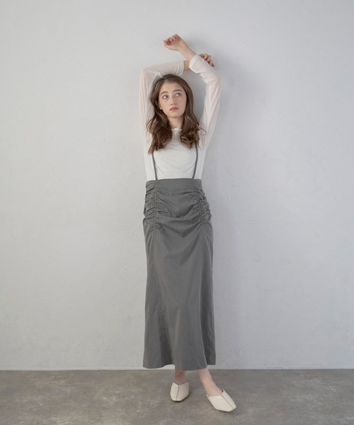 スカート 「MINERTE」shirring suspender skirt / シャーリングサスペンダースカート | MINERTE