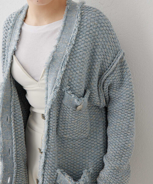 【新品未使用】Whim Gazette グレー ノーカラーニットジャケット Whim Gazette コート アウター TWEEDYニットジャケット2