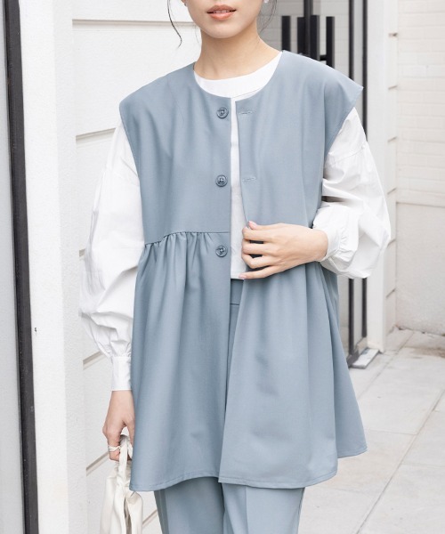 【入卒シーズン】大人気　marygrom ペプラムベストジレ ベスト ジレ 入学式 卒業式 ボタン付きペプラムシルエットトップス