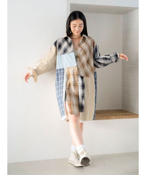 ブラウス シャツ ビッグシルエットリメイクチェックシャツ レディース Ungrid ブラウス シャツ ビッグシルエットリメイクチェック