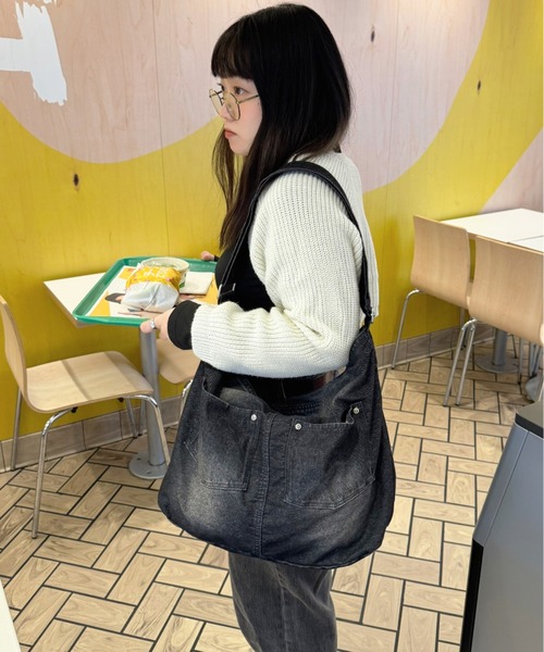 DEVICE（デバイス） ショルダーバッグ ウォッシュ デニム リベット