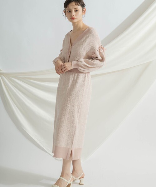 新品GRACE CONTINENTAL レース袖ビジュー付ワンピース ピンク36 GRACE CONTINENTAL 「GRACE CONTINENTAL」 ニットワンピース 36
