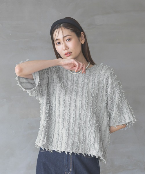 GLOBAL WORK tシャツ ジャガードフリンジプルオーバー/289888