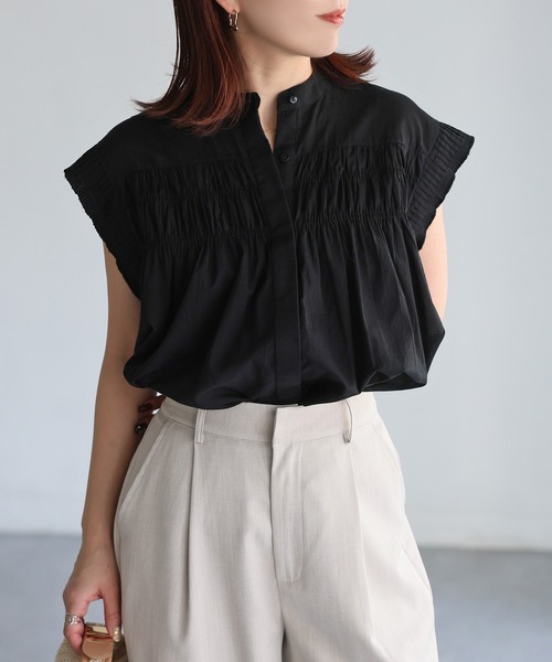 ISABEL MARANT ピンタック ギャザーフリル ブラウス ブラック 38 ISABEL MARANT ピンタック ギャザーフリル ブラウス ブラック 38
