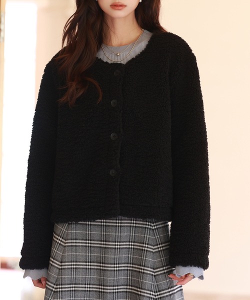 「SAISON DE PAPILLON」 ノーカラージャケット M ベージュ レディース_画像4