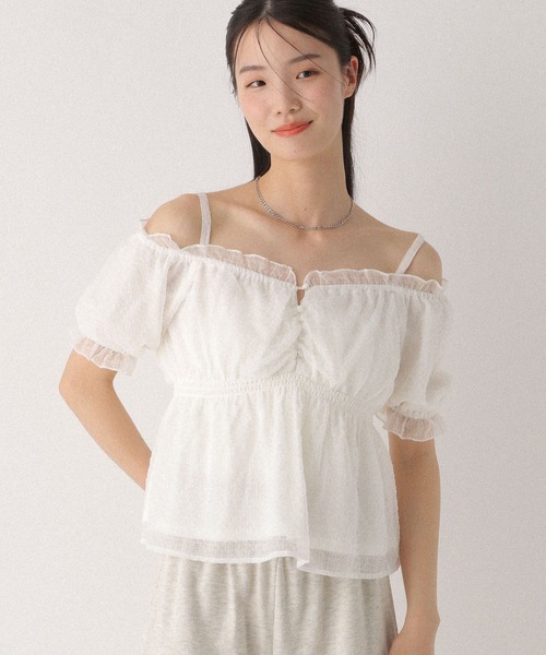 ブラウス シャツ エアリーオーガンジーオフショルブラウス レディース オフショルオーガンジーブラウス | レディースファッション通販