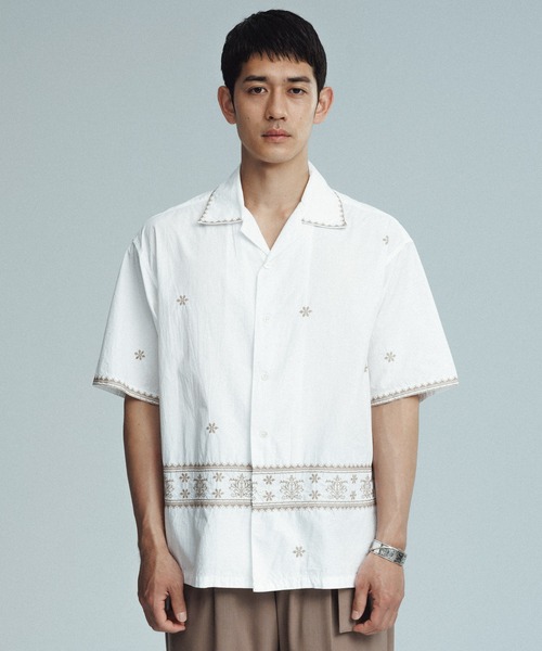 ADAM ET ROPE 開襟シャツ ADAM ET ROPE' シャツ クロスステッチ ボックスシルエット