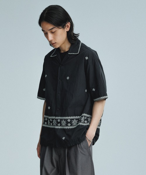 ADAM ET ROPE 開襟シャツ ADAM ET ROPE' シャツ クロスステッチ ボックスシルエット