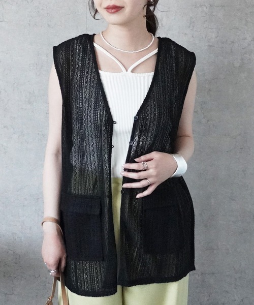 Emma（SELECT LEVERY） ベスト ジレ 透かし編みレースジレベスト