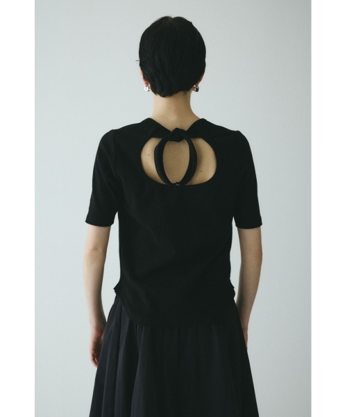 レディース OHGA リボン tシャツ BACK RIBBON T-shirt ブラック