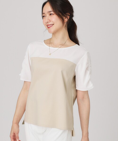 tシャツ 「手洗い可／日本製」異素材組合せのジャージトップス レディース