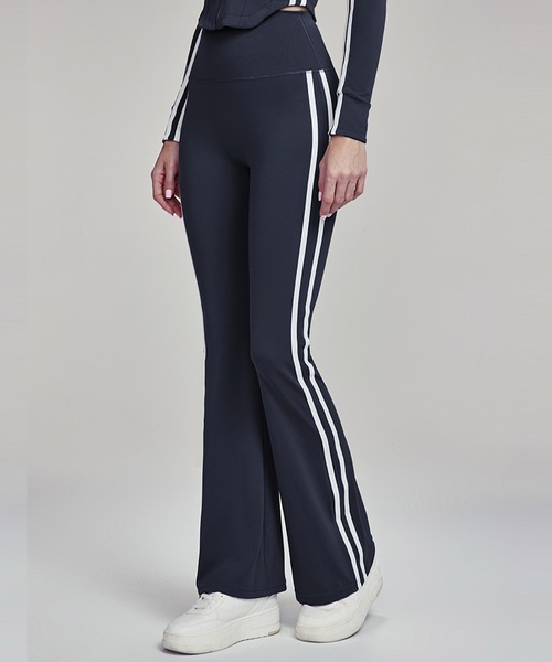 HYS SHOP レギンス スパッツ レディース 配色サイドラインフレアパンツ