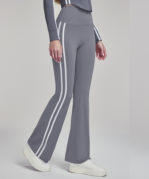 HYS SHOP レギンス スパッツ レディース 配色サイドラインフレアパンツ