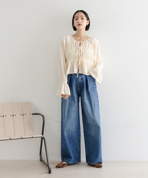 LOWRYS FARM ジーンズ デニム デニムパンツ タックワイドデニム