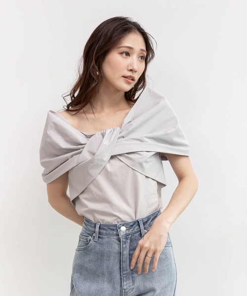 tシャツ リボンドッキングカットトップス レディース