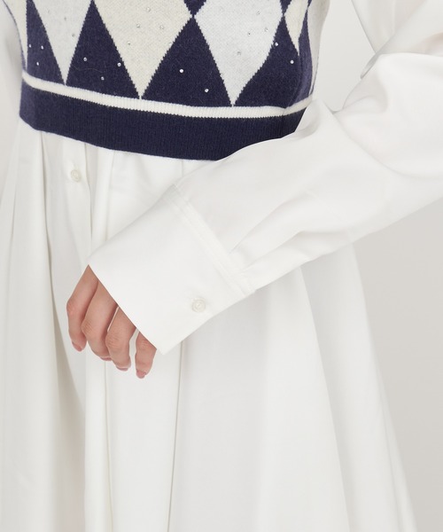 シャツワンピース アーガイルベスト付シャツミニワンピース シャツ