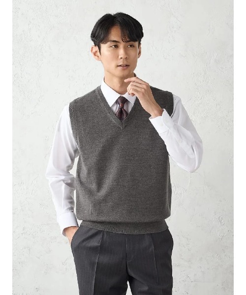 ベスト ジレ TRANS CONTINENTS BIZニット　Vネックベスト　ブラック/グレー/ネイビー メンズ | TRANS CONTINENTS