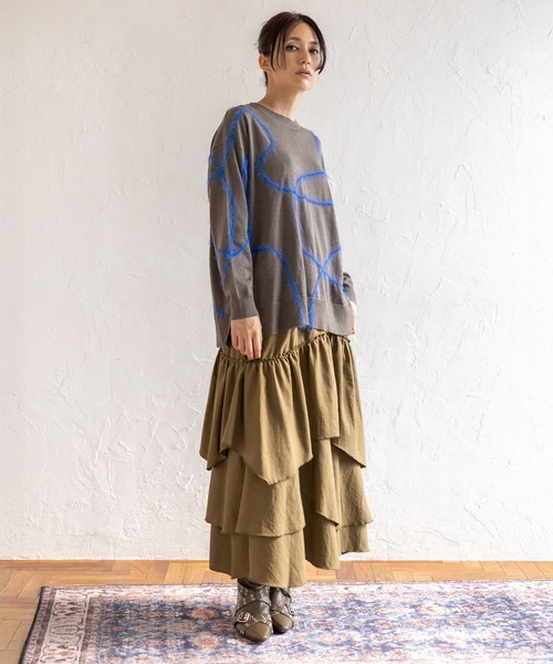 ニットチュニック☆a.v.v.好きMICHEL 好きオズモーシス好きに OSMOSIS（オズモーシス） ニット セーター 配色畦編ニットプルオーバー